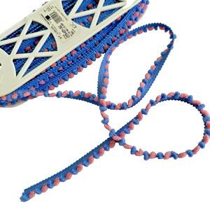 Pom Pom Trim 1/2" Wide Light Blue & Pink Ball Fringe Fabric Embellishment 5yd